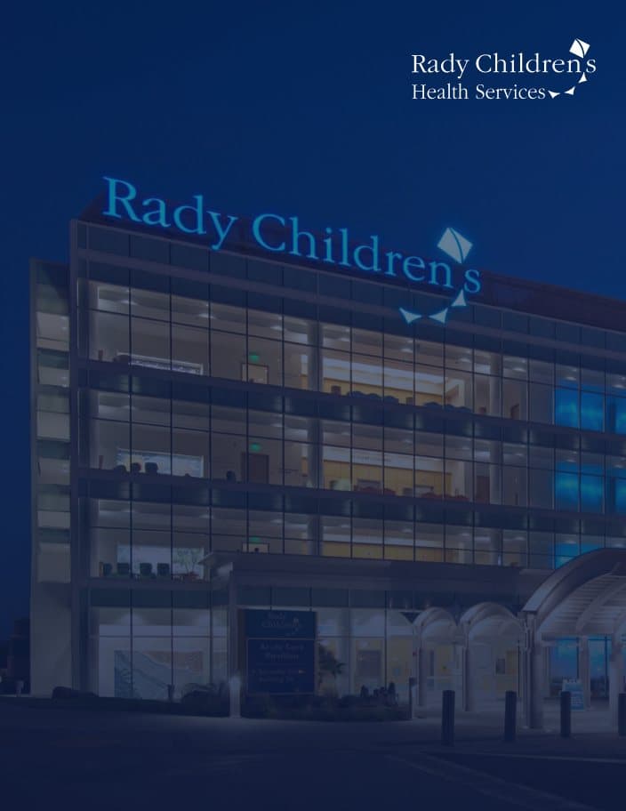 Rady Children's Hospital facade at night