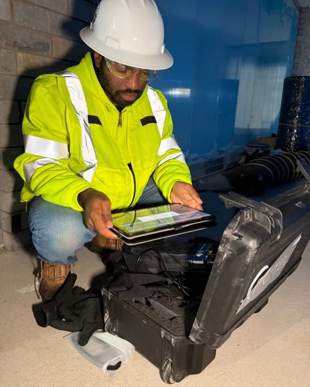 WZC engineer commissioning network equipment in a head-end room